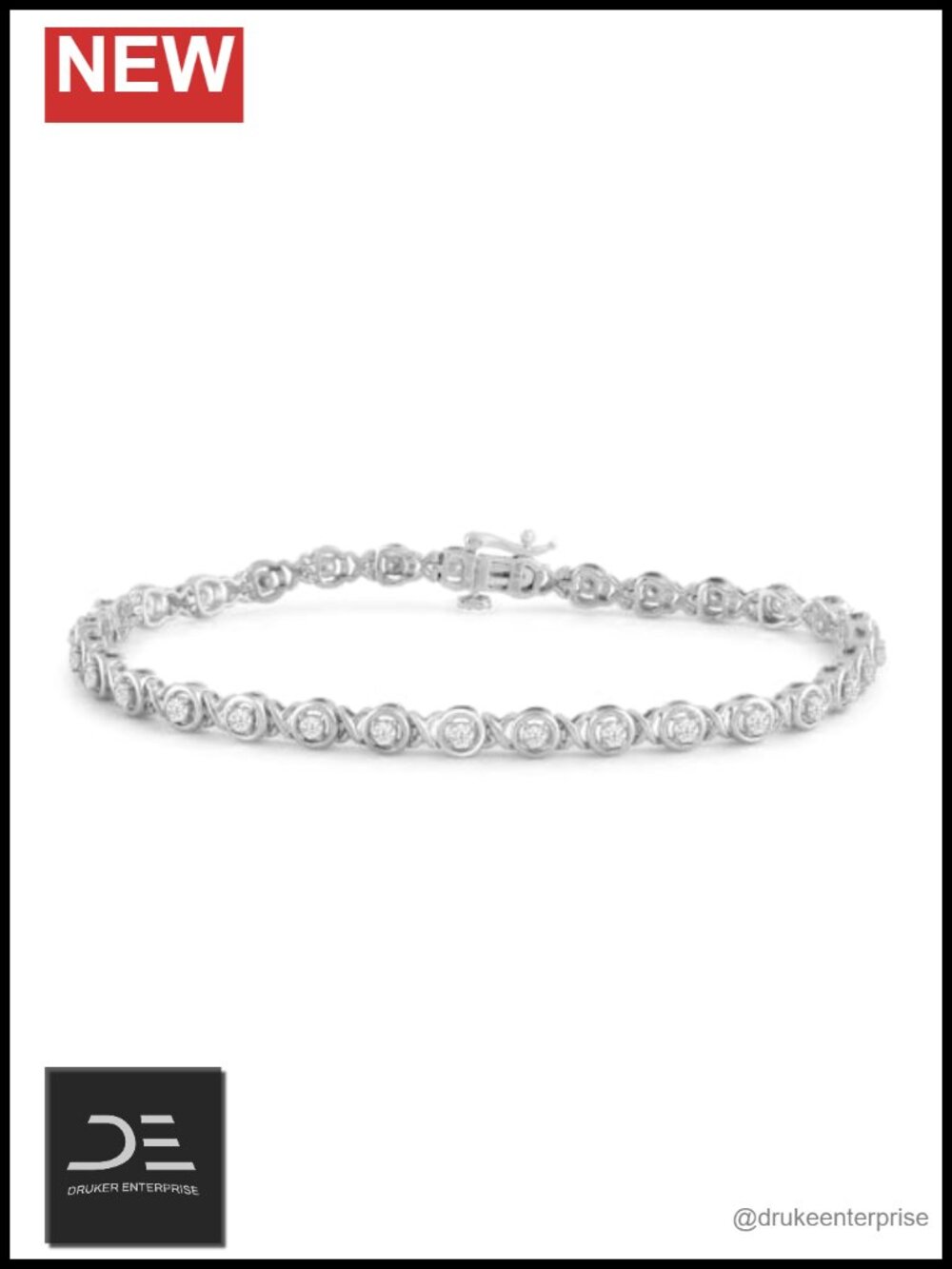 Sterling Silver Diamond Stackable Bracelet 7.25 Lab-Grown 1 CTW